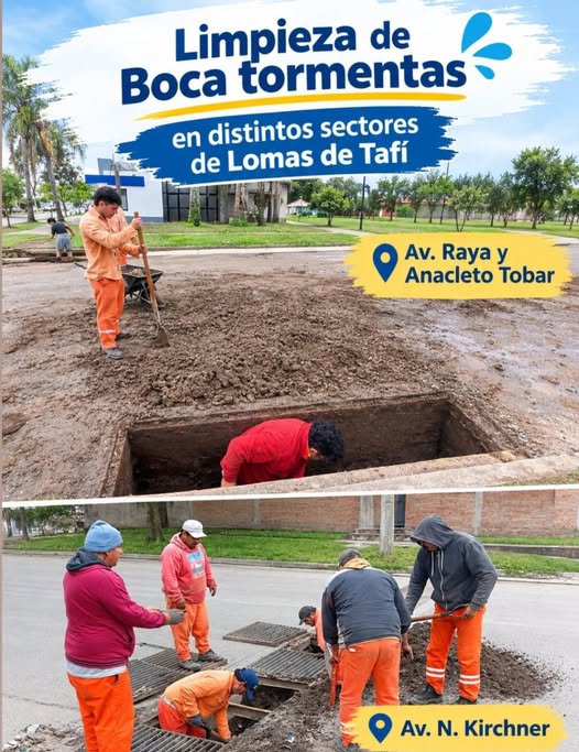 Lomas de Tafí: realizan tareas de limpieza y desobstrucción en bocas de tormenta